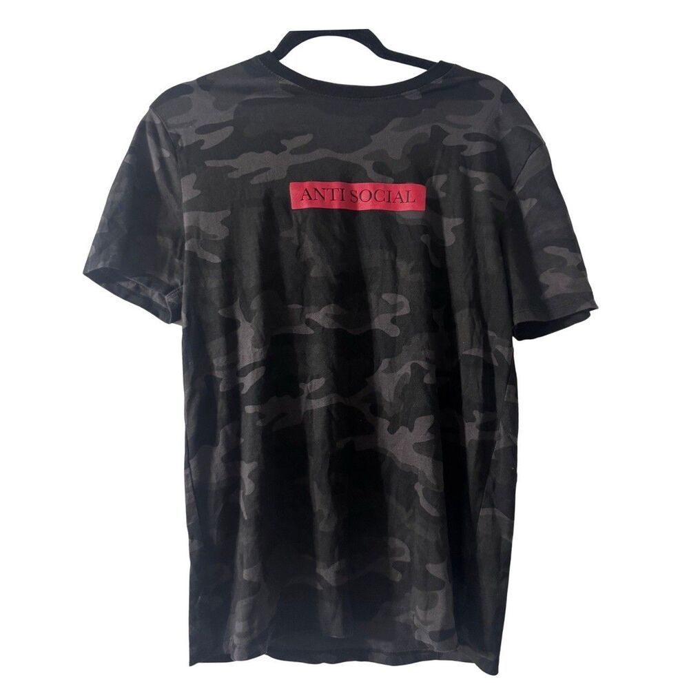 Black Red & Grey Camo Print Antisocial Alt Emo Skater Streetwear T-Shirt Size M